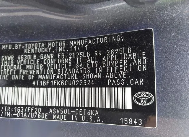 4T1BF1FK6CU022924 2012 2012 Toyota Camry- SE 9