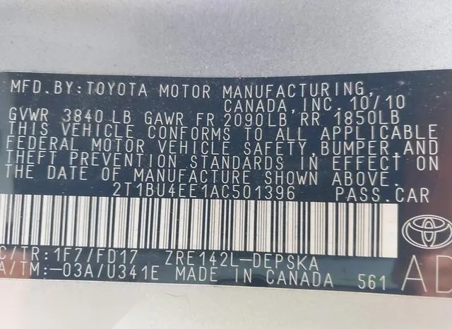 2T1BU4EE1AC501396 2010 2010 Toyota Corolla- S 9