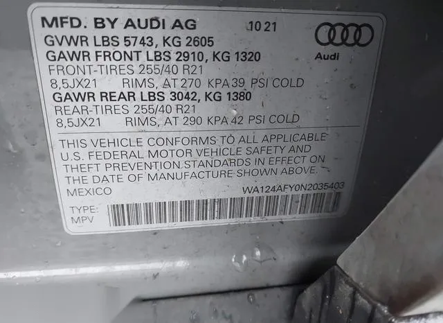 WA124AFY0N2035403 2022 2022 Audi Sq5 Sportback- Premium Plu 9