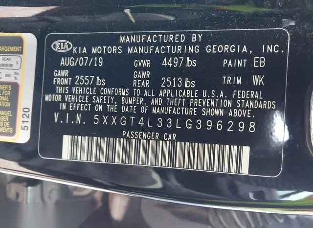 5XXGT4L33LG396298 2020 2020 KIA Optima- LX 9