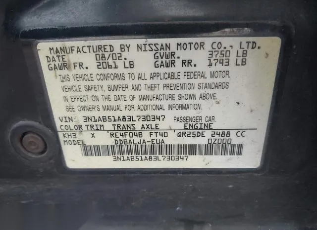 3N1AB51A83L730347 2003 2003 Nissan Sentra- Gxe Limited Edition 9