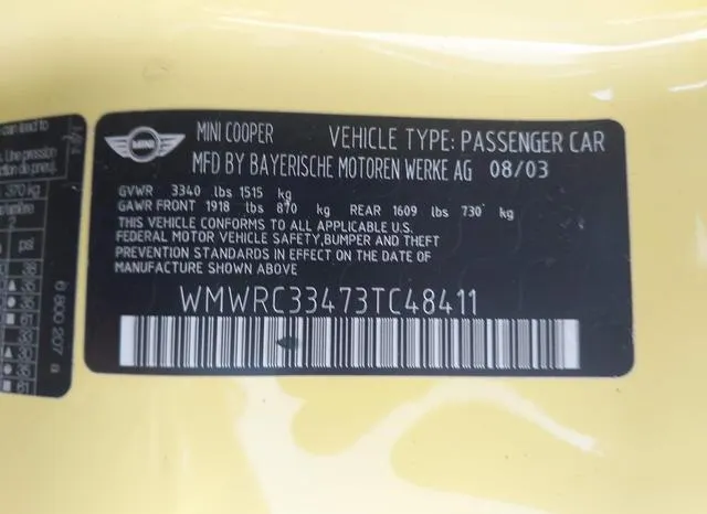 WMWRC33473TC48411 2003 2003 Mini Cooper 9