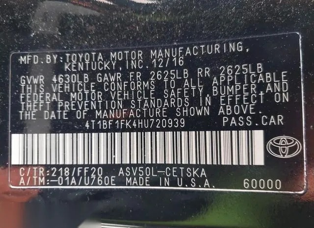 4T1BF1FK4HU720939 2017 2017 Toyota Camry- SE 9