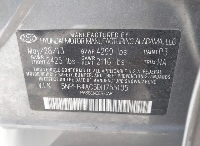 5NPEB4AC5DH755105 2013 2013 Hyundai Sonata- Gls 9