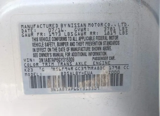 3N1AB7AP6GY315309 2016 2016 Nissan Sentra- S 9