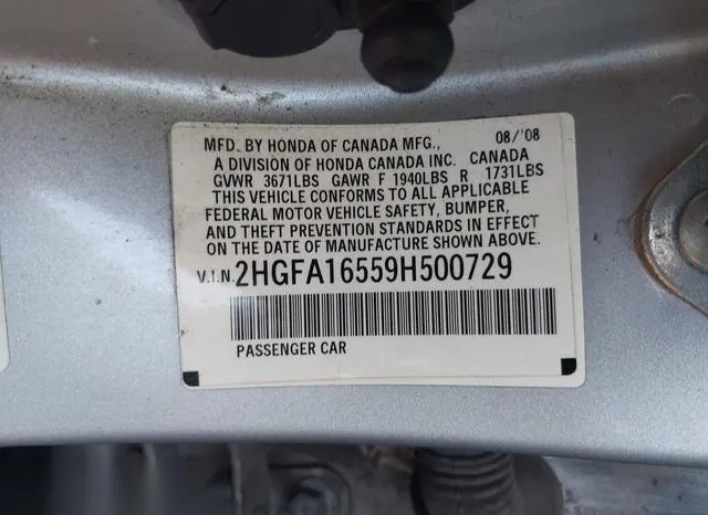 2HGFA16559H500729 2009 2009 Honda Civic- LX 9