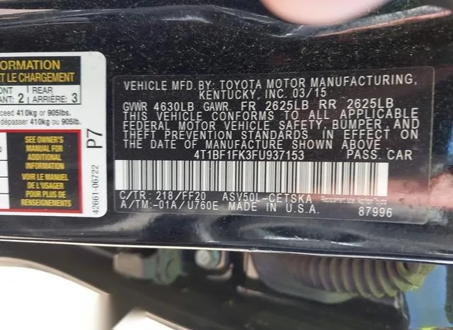 4T1BF1FK3FU937153 2015 2015 Toyota Camry- SE 9