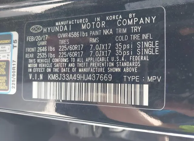 KM8J33A49HU437669 2017 2017 Hyundai Tucson- SE 9