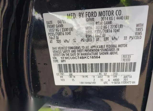 1FMCU0C74BKC18584 2011 2011 Ford Escape- Xls 9