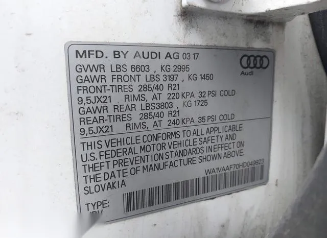 WA1VAAF70HD049923 2017 2017 Audi Q7- 3-0T Premium 9