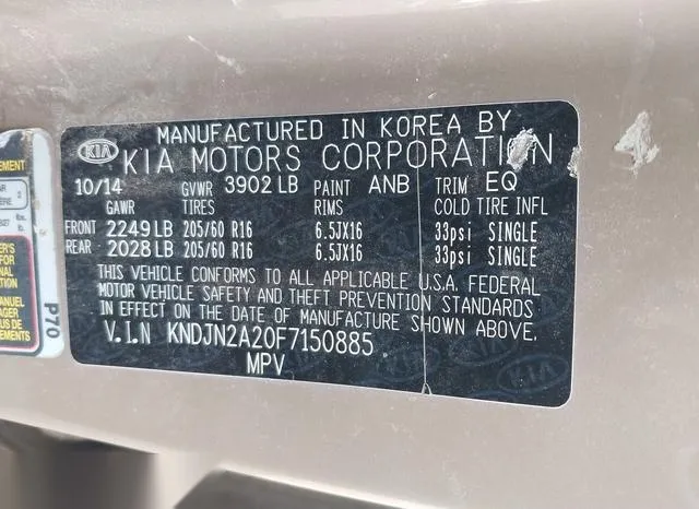 KNDJN2A20F7150885 2015 2015 KIA Soul 9