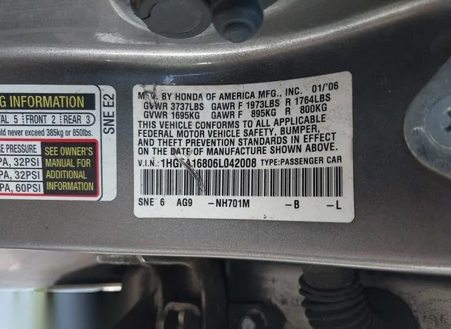 1HGFA16806L042008 2006 2006 Honda Civic- EX 9