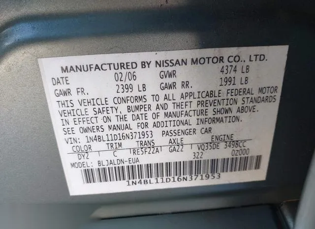 1N4BL11D16N371953 2006 2006 Nissan Altima- 3-5 SL 9