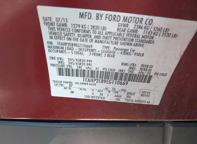 1FAHP2E89EG110669 2014 2014 Ford Taurus- Sel 9