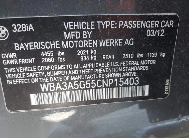 WBA3A5G55CNP15403 2012 2012 BMW 3 Series- 328I 9