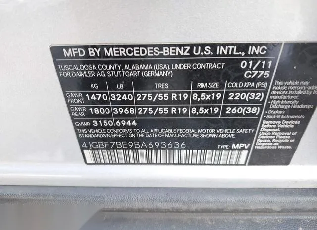 4JGBF7BE9BA693636 2011 2011 Mercedes-Benz GL 450- 4Matic 9