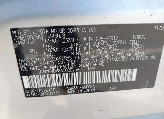 JTMYF4DV8A5020239 2010 2010 Toyota RAV4- Limited 9