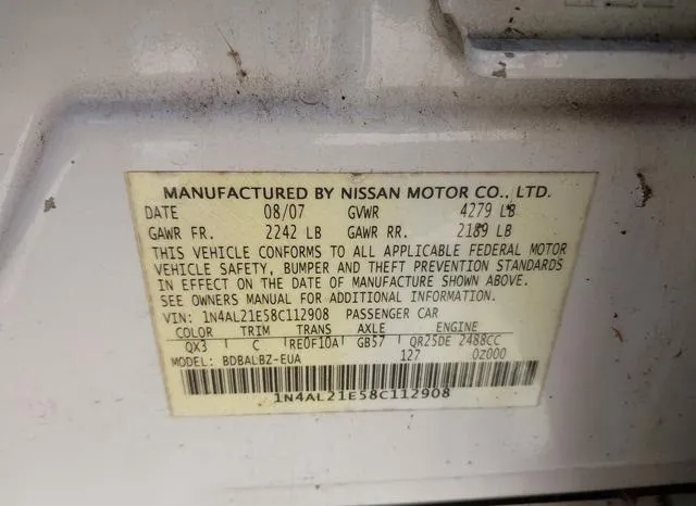 1N4AL21E58C112908 2008 2008 Nissan Altima- 2-5 S 9