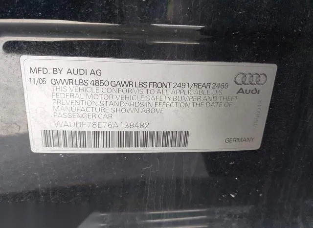 WAUDF78E76A138482 2006 2006 Audi A4- 2-0T 9