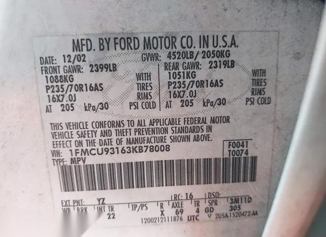 1FMCU93163KB78008 2003 2003 Ford Escape- Xlt 9