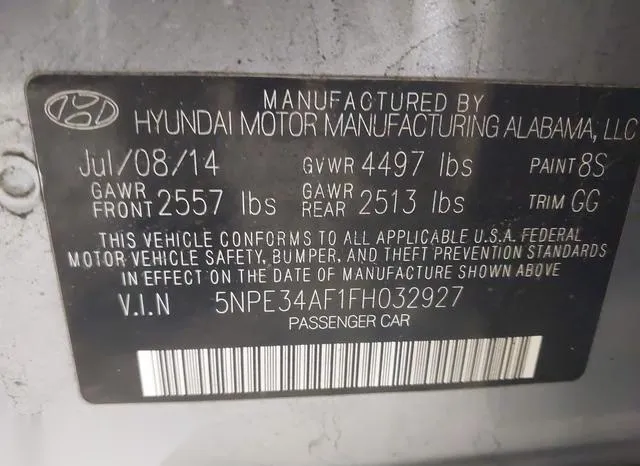 5NPE34AF1FH032927 2015 2015 Hyundai Sonata- Sport 9