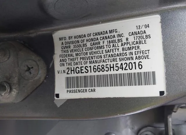 2HGES16685H542016 2005 2005 Honda Civic- LX 9