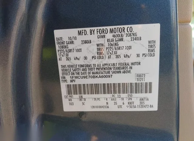 1FMCU9E70BKA60097 2011 2011 Ford Escape- Limited 9