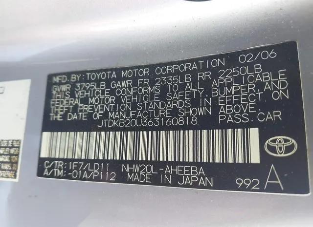 JTDKB20U363160818 2006 2006 Toyota Prius 9