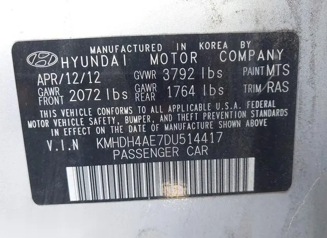 KMHDH4AE7DU514417 2013 2013 Hyundai Elantra- Gls 9