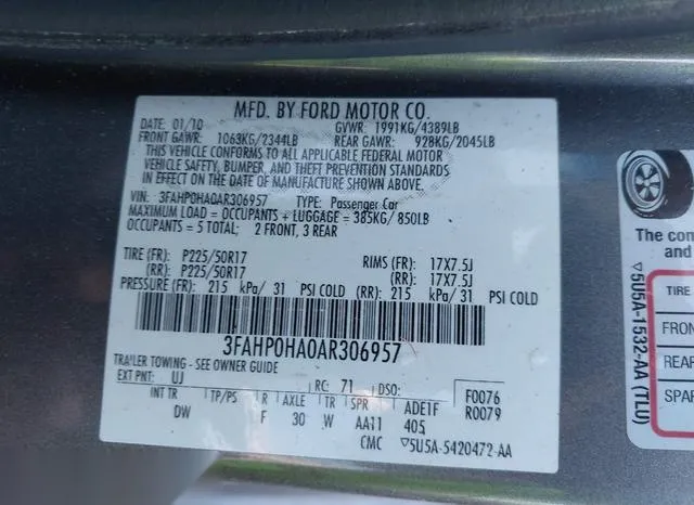 3FAHP0HA0AR306957 2010 2010 Ford Fusion- SE 9