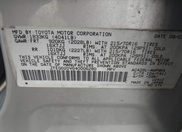 JTEGD20V040006280 2004 2004 Toyota RAV4 9