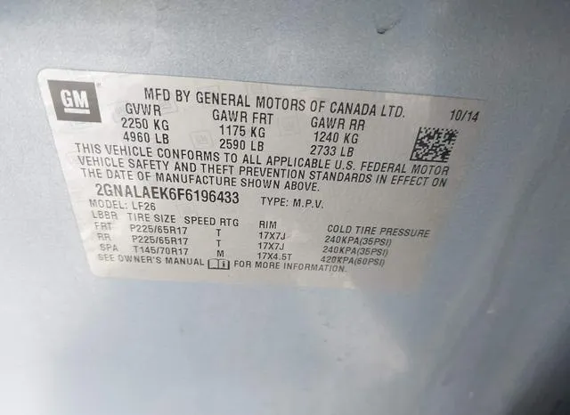 2GNALAEK6F6196433 2015 2015 Chevrolet Equinox- LS 9