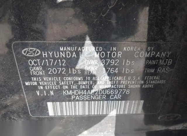 KMHDH4AE2DU669778 2013 2013 Hyundai Elantra- Gls 9