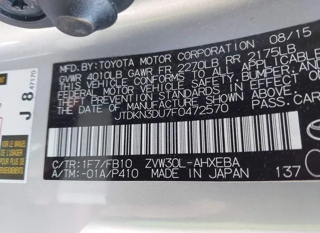 JTDKN3DU7F0472570 2015 2015 Toyota Prius 9