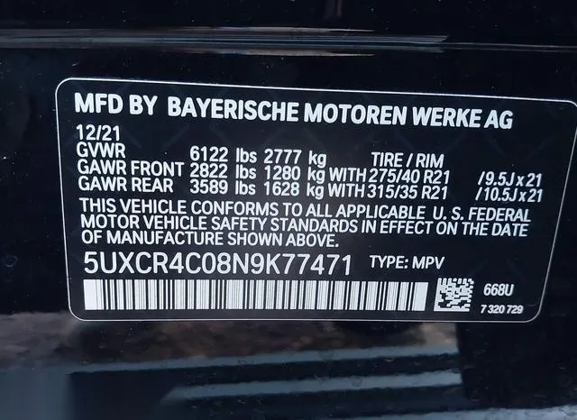 5UXCR4C08N9K77471 2022 2022 BMW X5- Sdrive40I 9