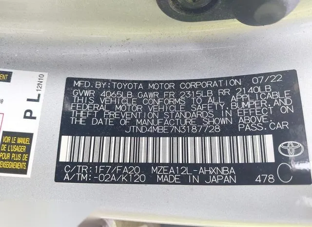 JTND4MBE7N3187728 2022 2022 Toyota Corolla- SE 9