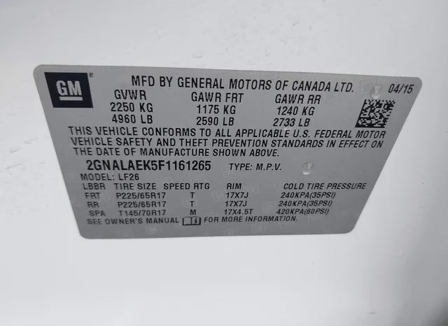 2GNALAEK5F1161265 2015 2015 Chevrolet Equinox- LS 9