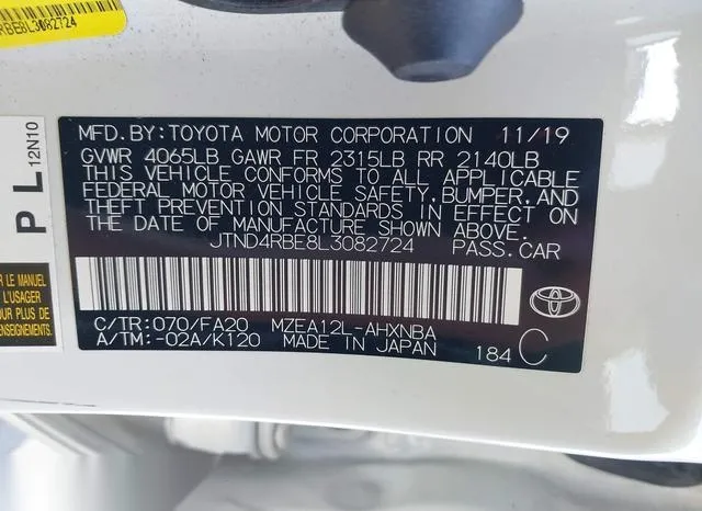 JTND4RBE8L3082724 2020 2020 Toyota Corolla- SE 9