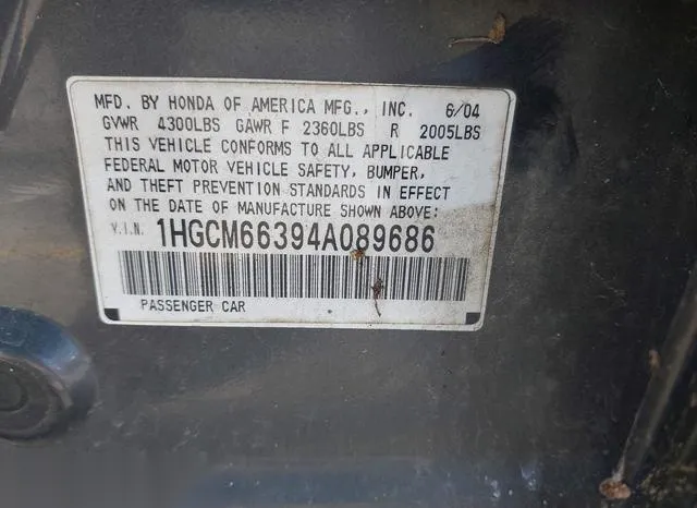 1HGCM66394A089686 2004 2004 Honda Accord- 3-0 LX 9