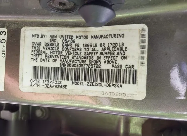 1NXBR30E06Z725722 2006 2006 Toyota Corolla- S 9