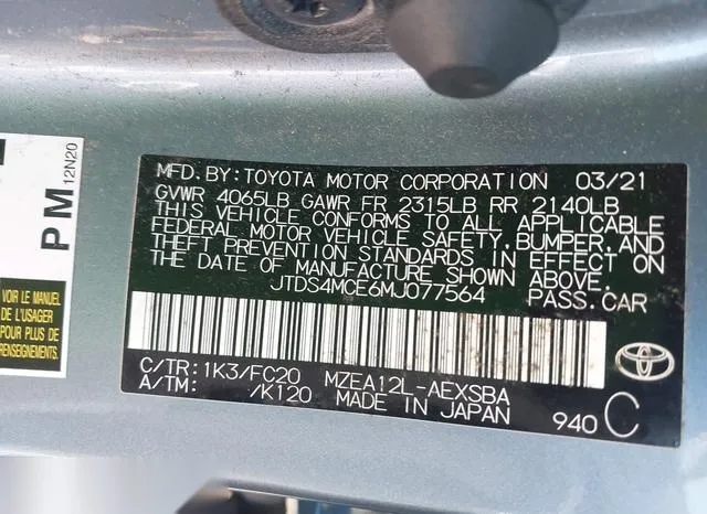 JTDS4MCE6MJ077564 2021 2021 Toyota Corolla- SE 9