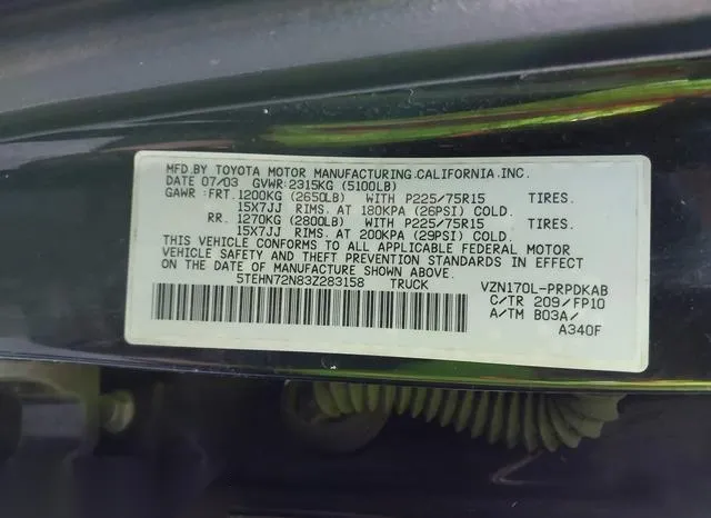 5TEHN72N83Z283158 2003 2003 Toyota Tacoma- Base V6 9