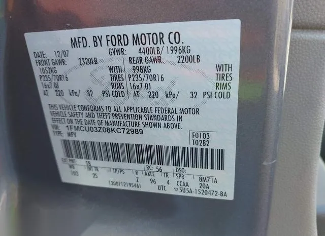 1FMCU03Z08KC72989 2008 2008 Ford Escape- Xlt 9