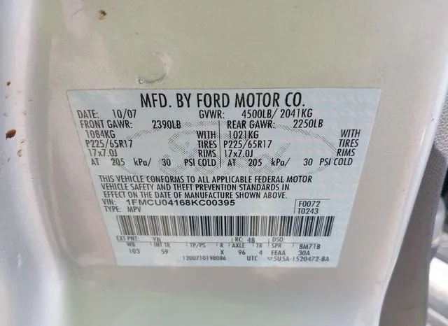 1FMCU04168KC00395 2008 2008 Ford Escape- Limited 9