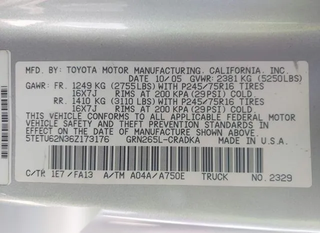 5TETU62N36Z173176 2006 2006 Toyota Tacoma- Prerunner V6 9