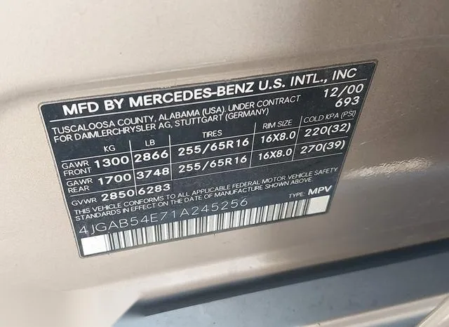 4JGAB54E71A245256 2001 2001 Mercedes-Benz ML 320 9