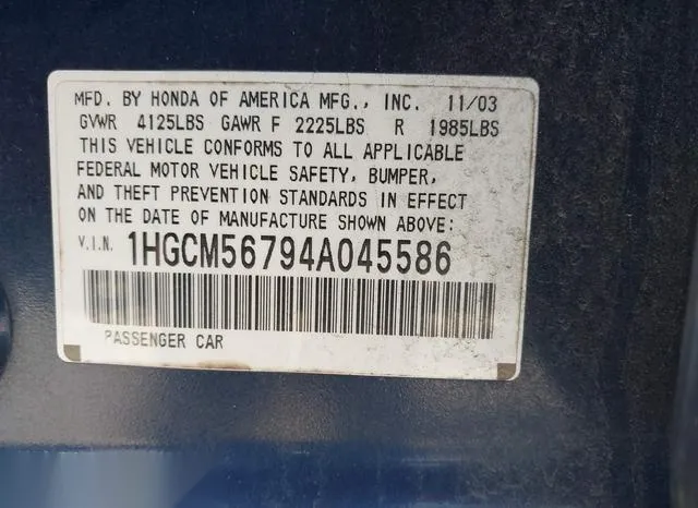 1HGCM56794A045586 2004 2004 Honda Accord- 2-4 EX 9