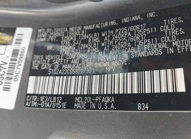 5TDZA22C05S227331 2005 2005 Toyota Sienna- Xle 9