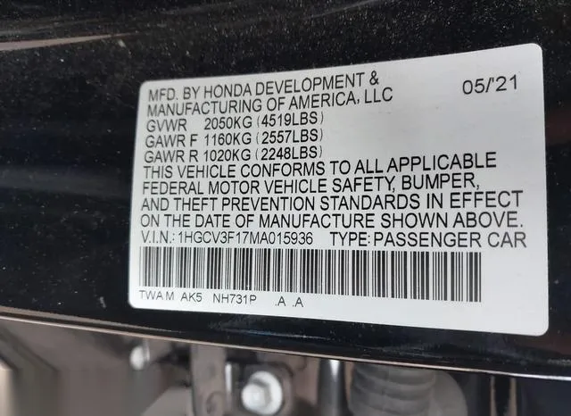 1HGCV3F17MA015936 2021 2021 Honda Accord- Hybrid 9