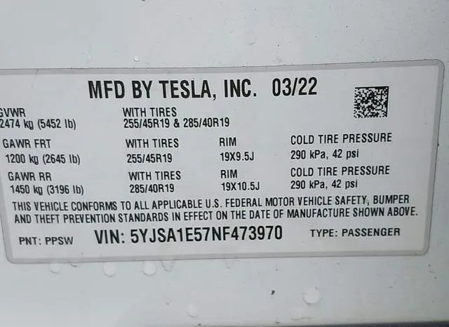 5YJSA1E57NF473970 2022 2022 Tesla Model S- Dual Motor All-W 9